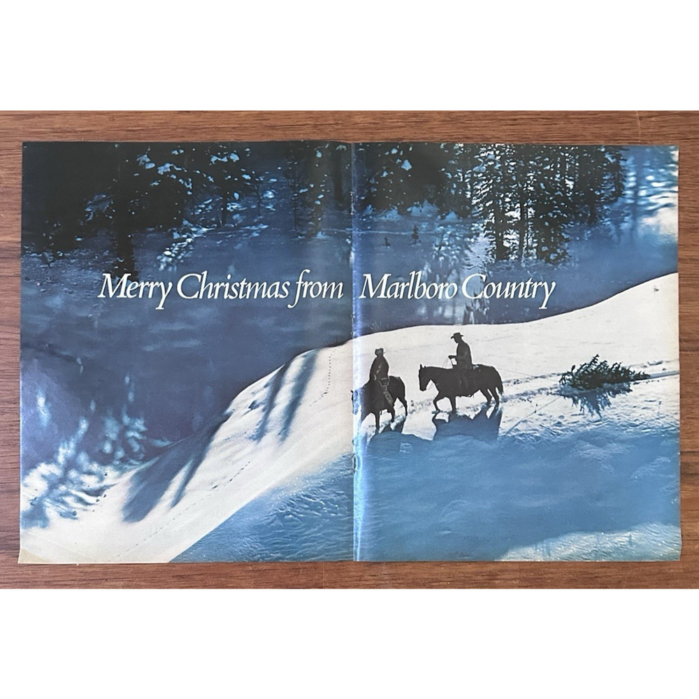 1970 Print Ad Merry Christmas From Marlboro Country 2 Page Ad
